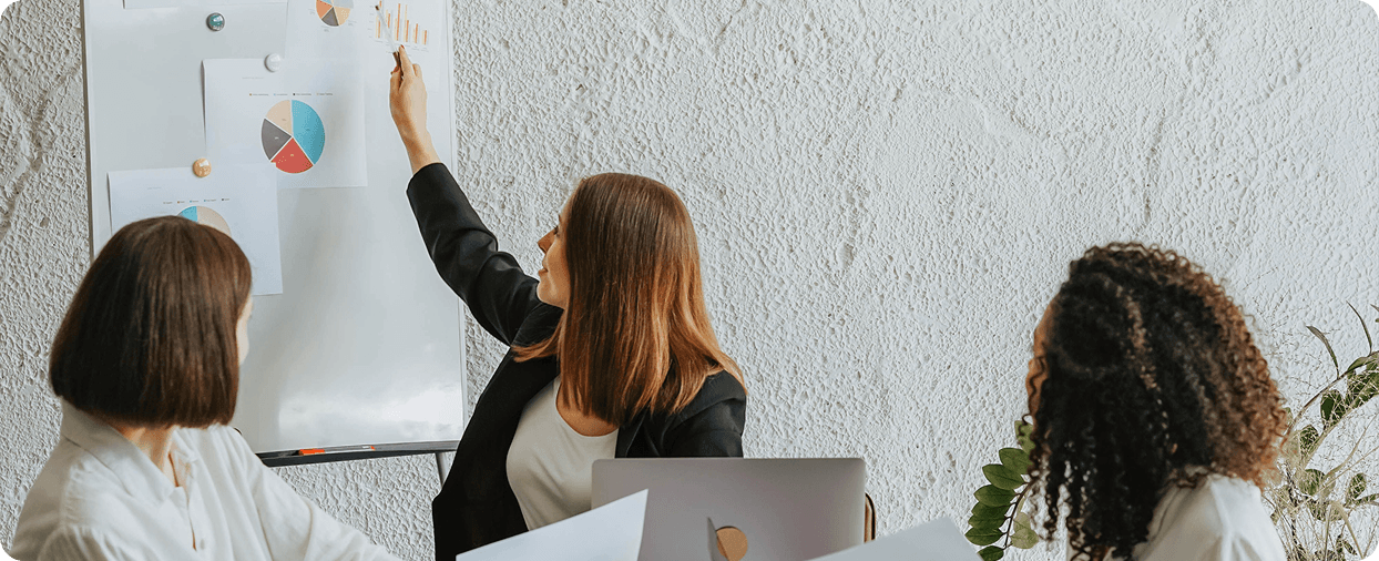 Marketing team using enterprise AI insights to review campaign performance charts during a strategy session